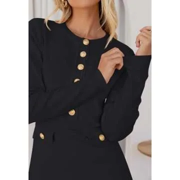 NENONA Women's 2025 Fall Sweater Dress Winter Long Sleeve Crew Neck Button Elegant Formal Party Mini Dresses,Black,S