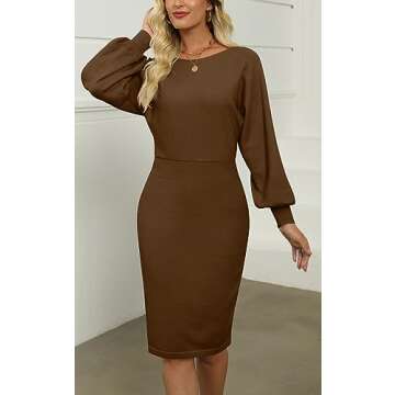 MIROL Women's Casual Ribbed Knit Bodycon Midi Dress