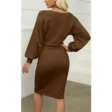 MIROL Women's Casual Ribbed Knit Bodycon Midi Dress