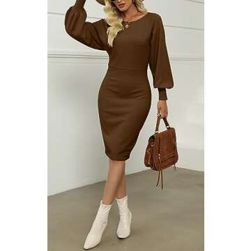 MIROL Women's Casual Ribbed Knit Bodycon Midi Dress