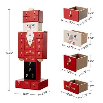 Glitzhome Wooden Christmas Nutcracker Countdown Calendar Decor w/Drawer Table Xmas Holiday Ornaments...