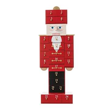 Glitzhome Wooden Christmas Nutcracker Countdown Calendar Decor w/Drawer Table Xmas Holiday Ornaments for New Year Christmas Home Office Gift