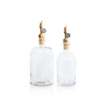 Rail19 Clear Glass Mouthwash Dispenser with Metal Pour Spout | Cooking Oil and Vinegar Dispenser - Perfect for the Bathroom, Kitchen & Tabletop, 13oz (Light Gold)