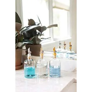 Rail19 Clear Glass Mouthwash Dispenser with Metal Pour Spout | Cooking Oil and Vinegar Dispenser - Perfect for the Bathroom, Kitchen & Tabletop, 13oz (Light Gold)