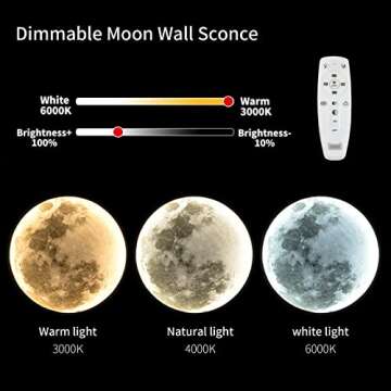 Skylumate QIYIMEILUX Dimmable Moon Wall Sconce Plug in Modern LED Wall Light with Remote Control 19.7 inch 24W Black Wall Lamp Indoor Wall Mounted Lighting Ceiling Light for Living Room Bedroom（Moon）
