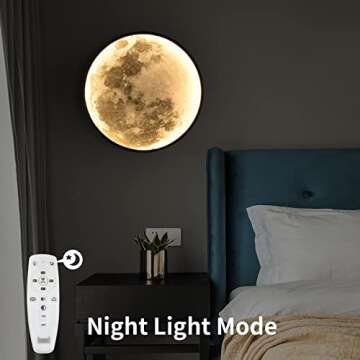 Skylumate QIYIMEILUX Dimmable Moon Wall Sconce Plug in Modern LED Wall Light with Remote Control 19.7 inch 24W Black Wall Lamp Indoor Wall Mounted Lighting Ceiling Light for Living Room Bedroom（Moon）