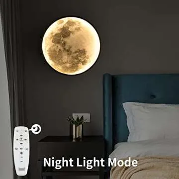 Skylumate QIYIMEILUX Dimmable Moon Wall Sconce Plug in Modern LED Wall Light with Remote Control 19.7 inch 24W Black Wall Lamp Indoor Wall Mounted Lighting Ceiling Light for Living Room Bedroom（Moon）