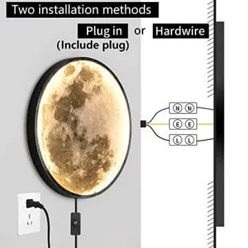 Skylumate QIYIMEILUX Dimmable Moon Wall Sconce Plug in Modern LED Wall Light with Remote Control 19.7 inch 24W Black Wall Lamp Indoor Wall Mounted Lighting Ceiling Light for Living Room Bedroom（Moon）