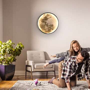 Skylumate QIYIMEILUX Dimmable Moon Wall Sconce Plug in Modern LED Wall Light with Remote Control 19.7 inch 24W Black Wall Lamp Indoor Wall Mounted Lighting Ceiling Light for Living Room Bedroom（Moon）