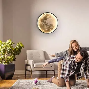 Skylumate QIYIMEILUX Dimmable Moon Wall Sconce Plug in Modern LED Wall Light with Remote Control 19.7 inch 24W Black Wall Lamp Indoor Wall Mounted Lighting Ceiling Light for Living Room Bedroom（Moon）