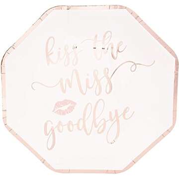BLUE PANDA Bachelorette Party Plates - Kiss the Miss Goodbye, Rose Gold, 48 Count