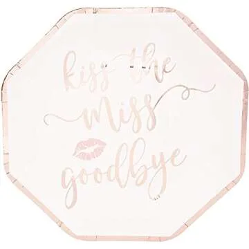 BLUE PANDA Bachelorette Party Plates - Kiss the Miss Goodbye, Rose Gold, 48 Count