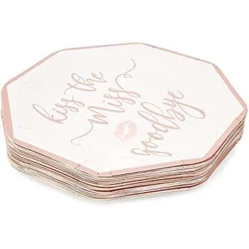 BLUE PANDA Bachelorette Party Plates - Kiss the Miss Goodbye, Rose Gold, 48 Count