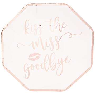 BLUE PANDA Bachelorette Party Plates - Kiss the Miss Goodbye, Rose Gold, 48 Count