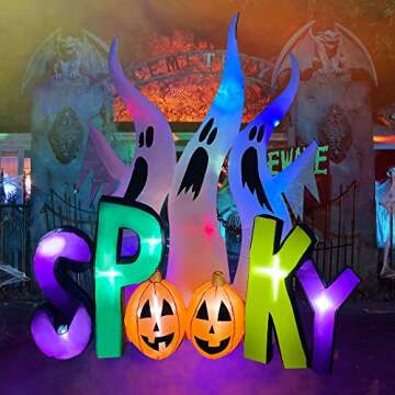 SEASONBLOW 8 FT Halloween Inflatable Ghosts Family with Spooky Pumpkin LED Lighted Blow Up Decoration for Lawn Yard Garden Outdoor Holiday Decor