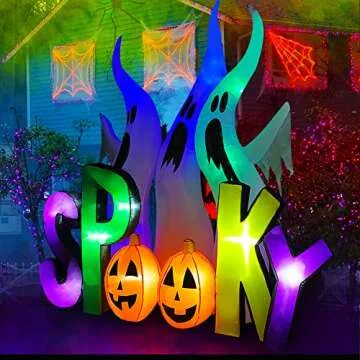 SEASONBLOW 8 FT Halloween Inflatable Ghosts Family with Spooky Pumpkin LED Lighted Blow Up Decoration for Lawn Yard Garden Outdoor Holiday Decor