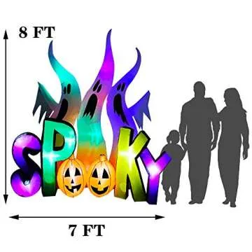 SEASONBLOW 8 FT Halloween Inflatable Ghosts Family with Spooky Pumpkin LED Lighted Blow Up Decoration for Lawn Yard Garden Outdoor Holiday Decor