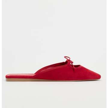 Sqaure Toe Mules for Women Slip On Bow Flats Red