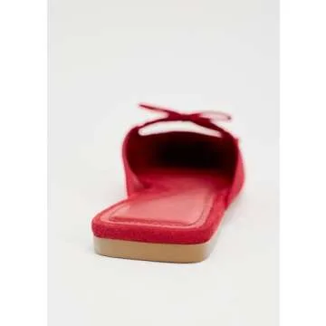 Sqaure Toe Mules for Women Slip On Bow Flats Red