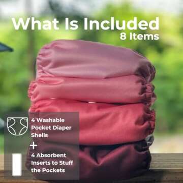 Nora's Nursery Cloth Pocket Diapers 4 Pack with 4 Inserts - Waterproof Cover, Washable, Reusable & O...