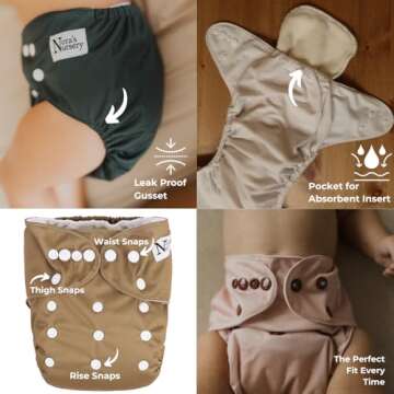 Nora's Nursery Cloth Pocket Diapers 4 Pack with 4 Inserts - Waterproof Cover, Washable, Reusable & One Size Adjustable Pocket Diapers for Newborns and Toddlers - Berry Mauve