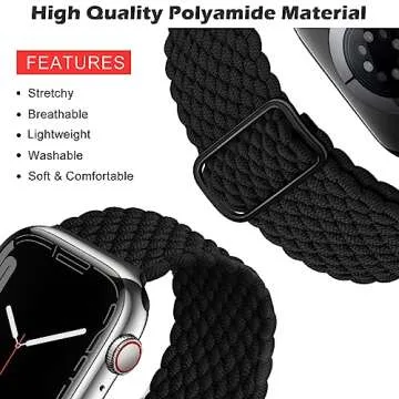 Qimela Stretchy Solo Loop Compatible with Apple Watch Band 49mm 46mm 45mm 44mm 42mm 41mm 40m 38mm for Women Men,Sport Breathable Nylon Braided Wristband for iWatch Series 10 9 8 7 6 SE 5 4 3 Ultra 2 1