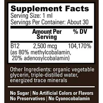 Global Healing Center Vegansafe B12, 2500 mcg Organic Sublingual Liquid Vitamin B12 Drops | 2-in-1 Methylcobalamin & Adenosylcobalamin Blend for Energy, Mood, and Heart Health, 30-Day Supply (1 Fl Oz)