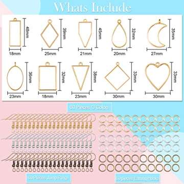 Inbagi 180 Pieces Open Bezels for Resin Jewelry Making Kit Hollow Frame Pendants Assorted Geometric ...