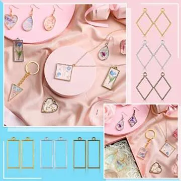 Inbagi 180 Pieces Open Bezels for Resin Jewelry Making Kit Hollow Frame Pendants Assorted Geometric Frame Charms for Resin Casting Necklace Earring
