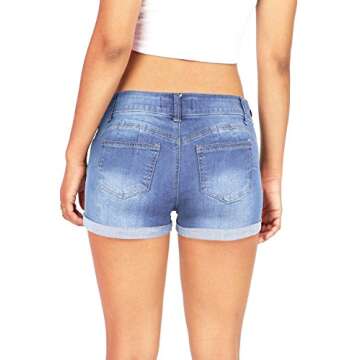 Wax Women's Juniors Body Enhancing Denim Shorts Light Denim Large