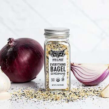 Noble Made Organic Everything Bagel Seasoning, Garlic, Onion, Sesame Blend, Keto, Gluten Free, Organic, Low Sodium, Popcorn Seasoning, 2 Glass Shakers