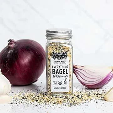 Noble Made Organic Everything Bagel Seasoning, Garlic, Onion, Sesame Blend, Keto, Gluten Free, Organic, Low Sodium, Popcorn Seasoning, 2 Glass Shakers
