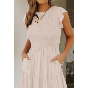 ZESICA 2024 Summer Flutter Sleeve Midi Dress Apricot