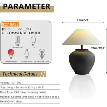 Rustic 21.6” Ceramic Table Lamp - Perfect for Any Room