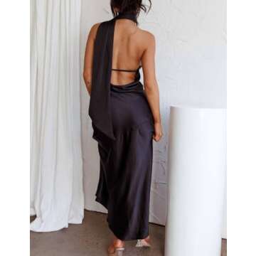 Sexy Satin Backless Halter Wedding Guest Dress - Black Midi Cocktail Evening Gown
