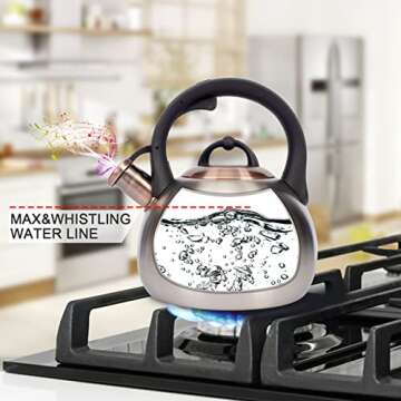 3.1 Quart Teal Whistling Tea Kettle for Stove Top, Food Grade Stainless Steel