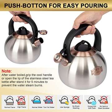 3.1 Quart Teal Whistling Tea Kettle for Stove Top, Food Grade Stainless Steel
