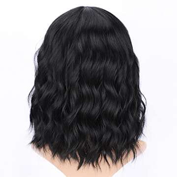 AISI HAIR Bob Curly Wig Synthetic Short Black Wig with Bangs Natural Looking Heat Resistant Fiber Hair for Women