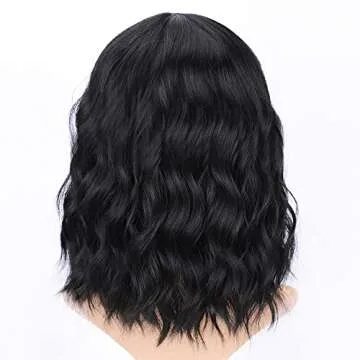 AISI HAIR Bob Curly Wig Synthetic Short Black Wig with Bangs Natural Looking Heat Resistant Fiber Hair for Women