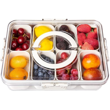 Divided Snackle Box platters with Lid and Handle, Snack Box Charcuterie Container for Portable Snack...