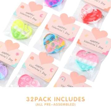 32 Pack Kids Valentine Gifts with Heart Pop Fidget Toys