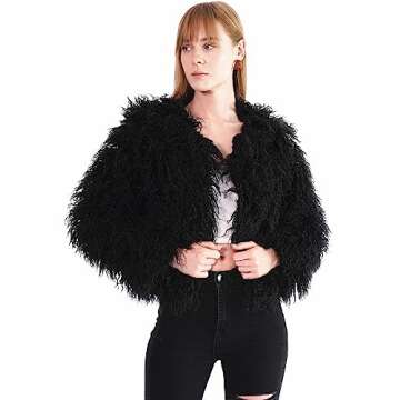 YUAKOU Women's Shaggy Faux Fur Outwear Coat Jacket Long Sleeve Warm Winter
