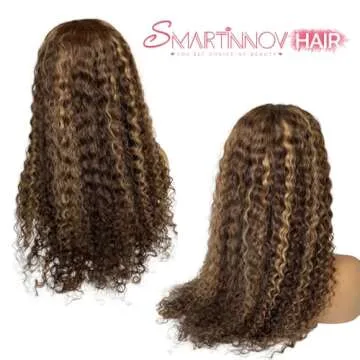 Ombre Human Hair Wigs 22Inch Deep Curly 13x4 HD Lace Front Wigs Honey Blonde to Brown 4/27 Virgin Human Hair for Women Water Wave 150% Density Pre Plucked with Baby Hair Bleached Knots Glueless Wigs