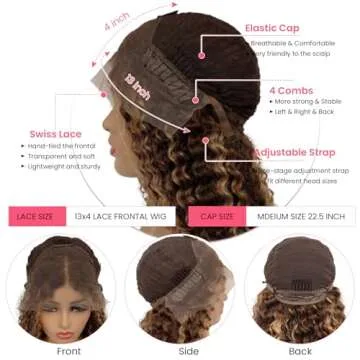 Ombre Human Hair Wigs 22Inch Deep Curly 13x4 HD Lace Front Wigs Honey Blonde to Brown 4/27 Virgin Human Hair for Women Water Wave 150% Density Pre Plucked with Baby Hair Bleached Knots Glueless Wigs