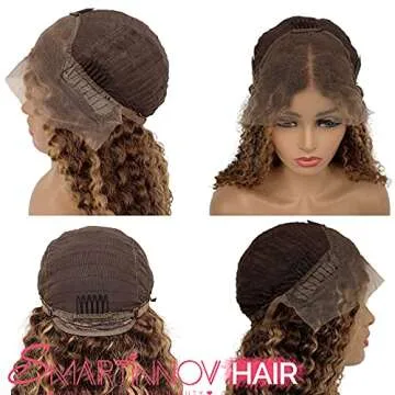 Ombre Human Hair Wigs 22Inch Deep Curly 13x4 HD Lace Front Wigs Honey Blonde to Brown 4/27 Virgin Human Hair for Women Water Wave 150% Density Pre Plucked with Baby Hair Bleached Knots Glueless Wigs
