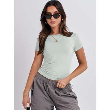 ANRABESS Women’s Short Sleeve Summer T Shirts Crew Neck Slim Fit Basic Tee 2025 Going Out Crop Top...