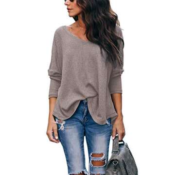 iGENJUN Women's V-Neck Batwing Sleeve Pullover Sweater