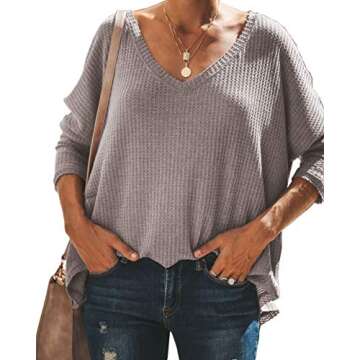 iGENJUN Women's V-Neck Batwing Sleeve Pullover Sweater