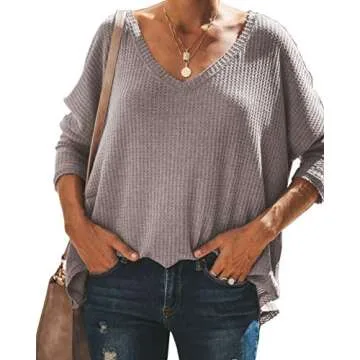 iGENJUN Women's V-Neck Batwing Sleeve Pullover Sweater