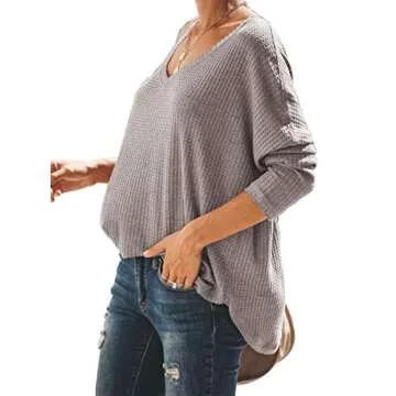 iGENJUN Women's V-Neck Batwing Sleeve Pullover Sweater
